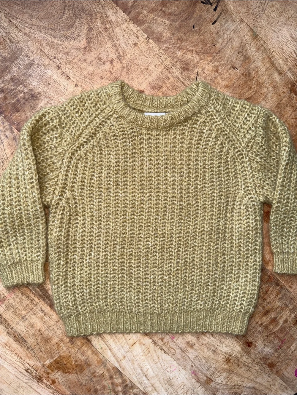Olive Green Chunky Knit Crewneck Sweater - Picture 2 of 4